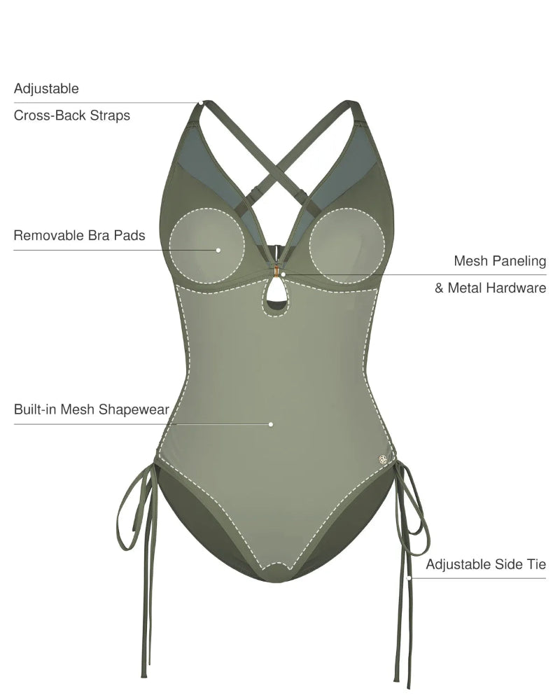 Popilush® Mesh Inset Tie-Side Sculpting One-Piece Swimsuit