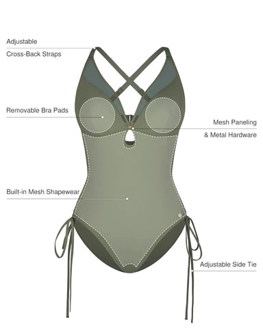 Popilush® Mesh Inset Tie-Side Sculpting One-Piece Swimsuit