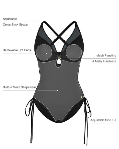 Popilush® Mesh Inset Tie-Side Sculpting One-Piece Swimsuit