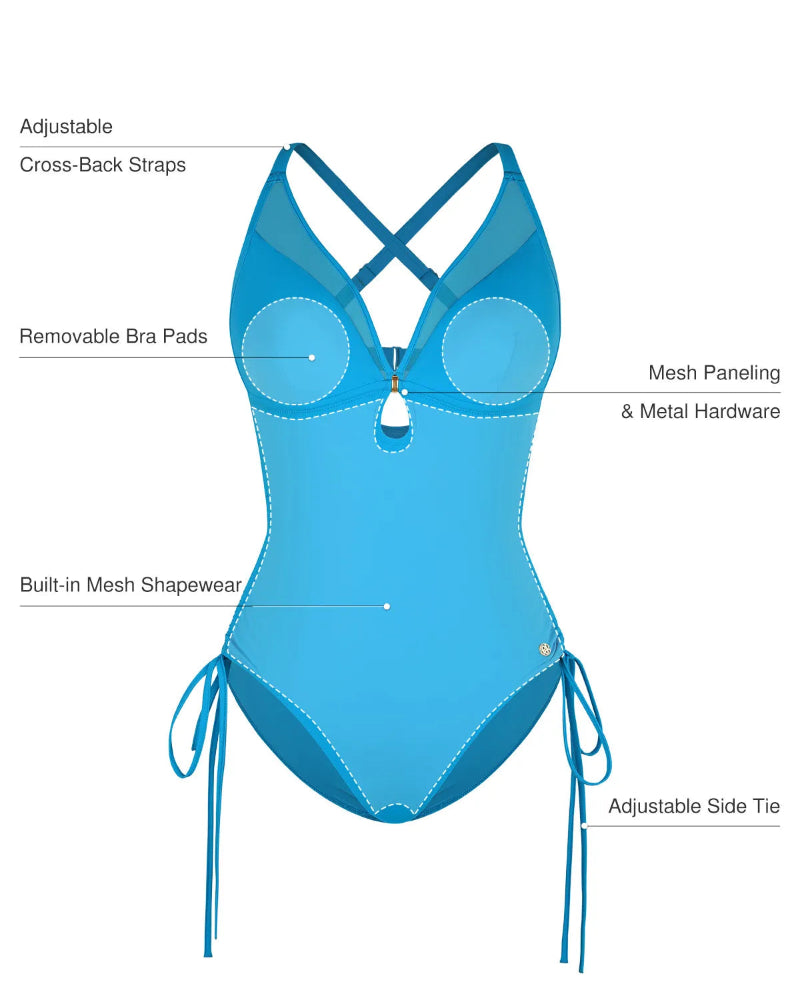 Popilush® Mesh Inset Tie-Side Sculpting One-Piece Swimsuit