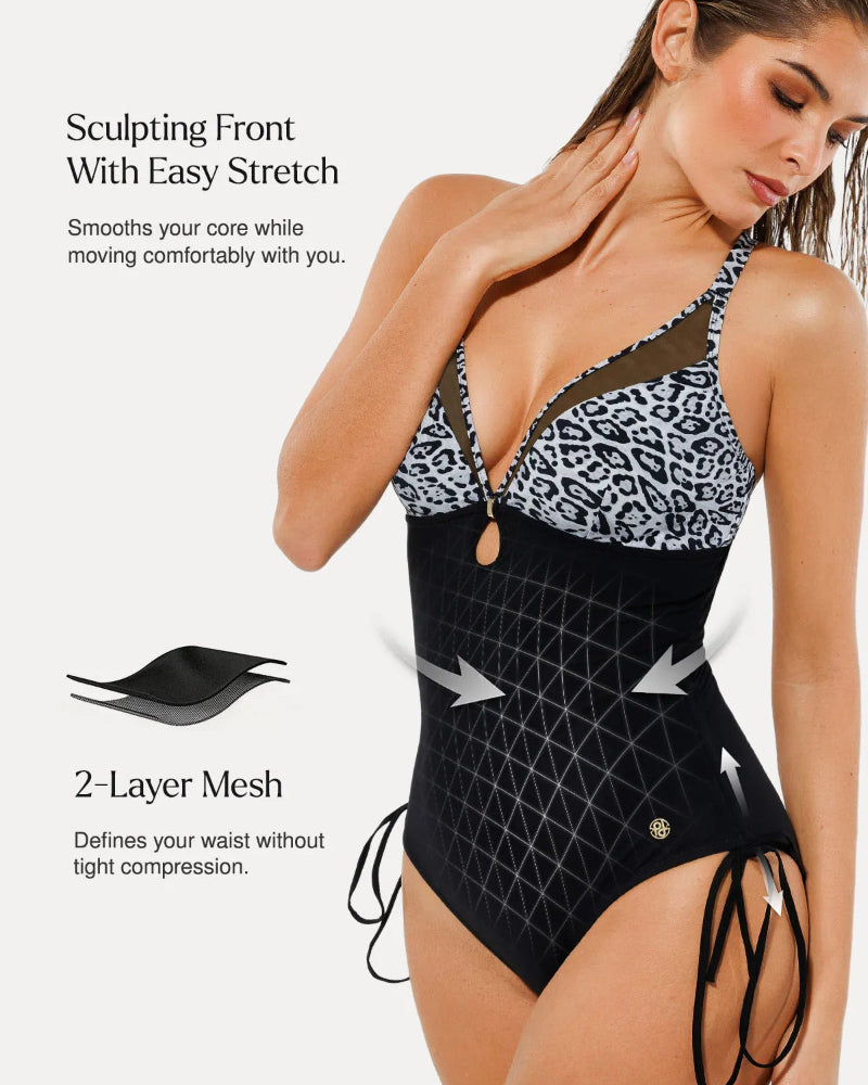 Popilush® Mesh Inset Tie-Side Sculpting One-Piece Swimsuit