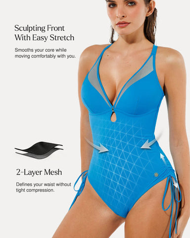 Popilush® Mesh Inset Tie-Side Sculpting One-Piece Swimsuit