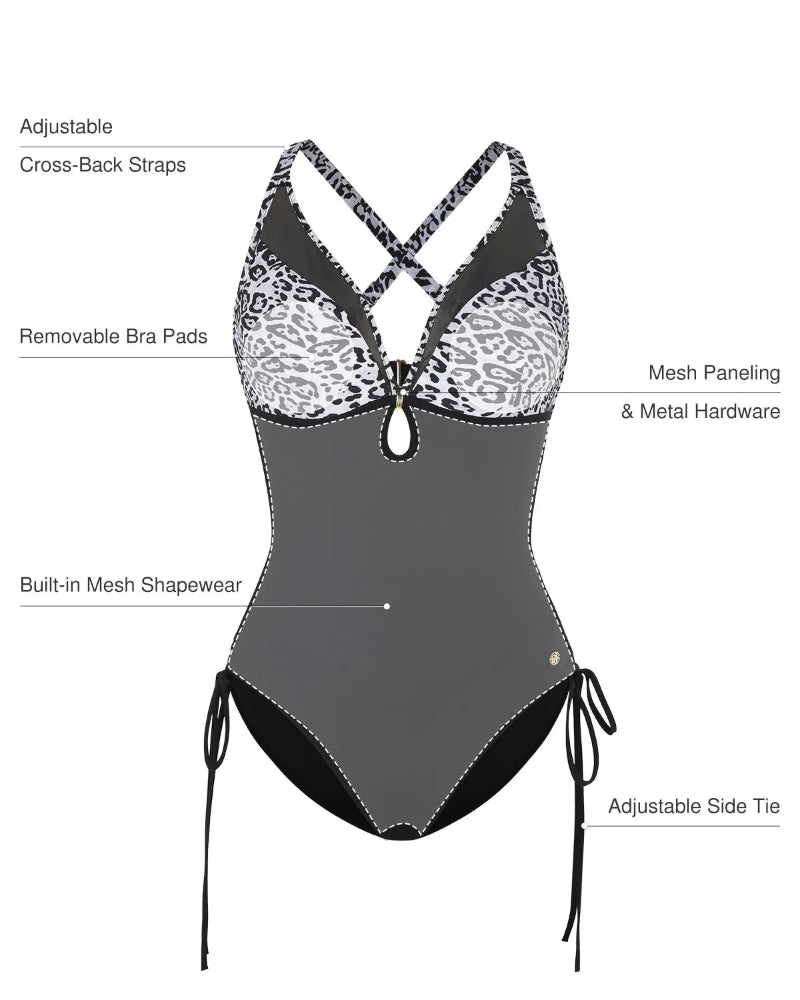 Popilush® Mesh Inset Tie-Side Sculpting One-Piece Swimsuit
