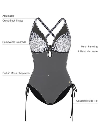 Popilush® Mesh Inset Tie-Side Sculpting One-Piece Swimsuit
