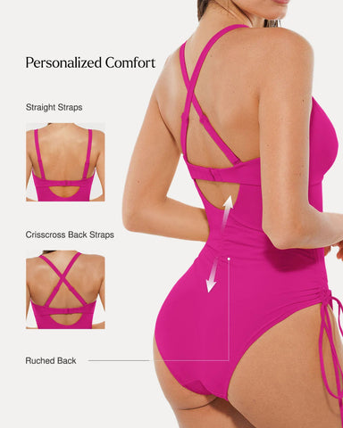 Popilush® Mesh Inset Tie-Side Sculpting One-Piece Swimsuit