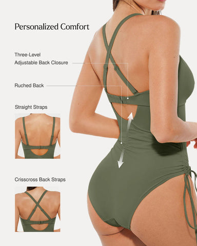 Popilush® Mesh Inset Tie-Side Sculpting One-Piece Swimsuit