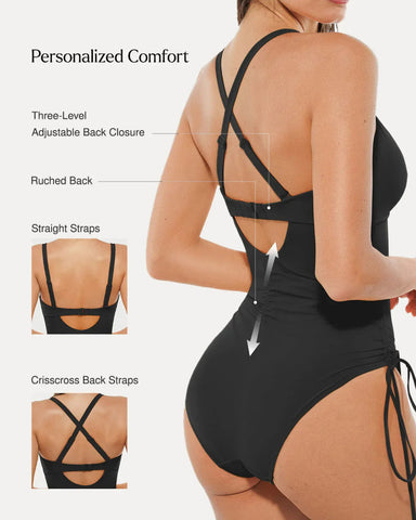 Popilush® Mesh Inset Tie-Side Sculpting One-Piece Swimsuit
