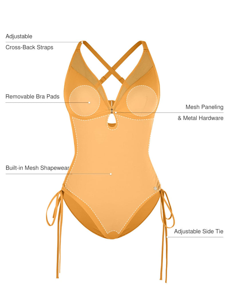 Popilush® Mesh Inset Tie-Side Sculpting One-Piece Swimsuit