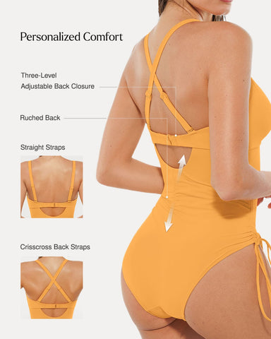 Popilush® Mesh Inset Tie-Side Sculpting One-Piece Swimsuit