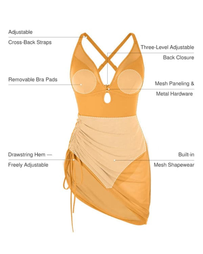 Popilush® Mesh Inset Tie-Side Sculpting One-Piece Swimsuit