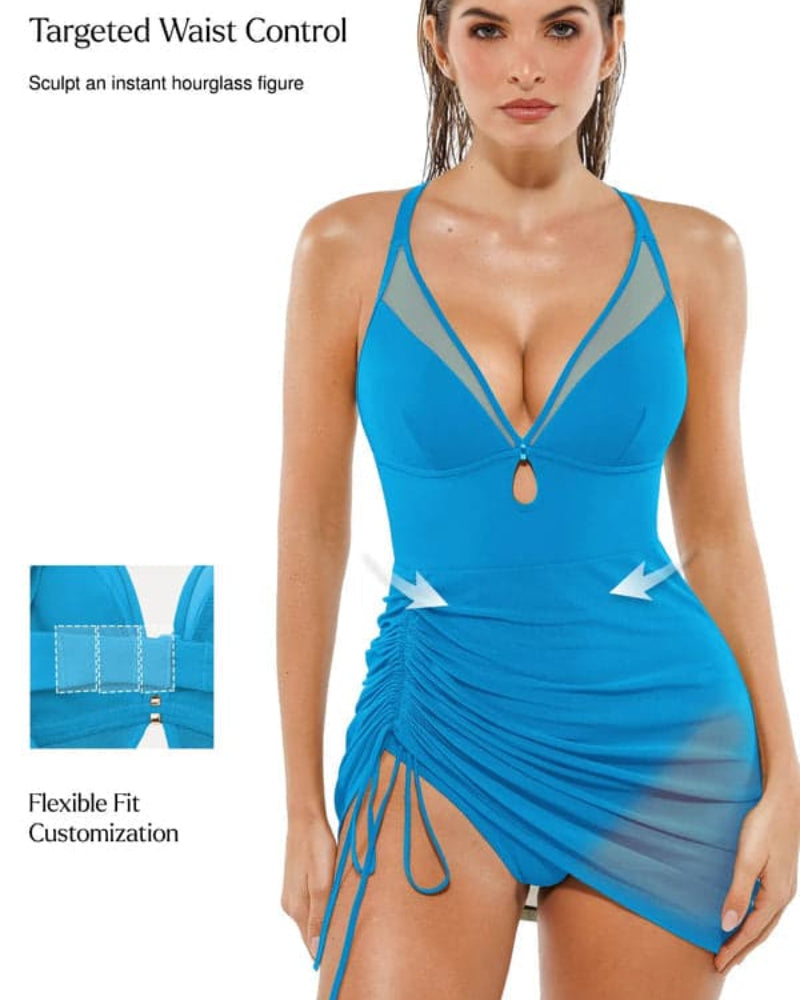 Popilush® Mesh Inset Tie-Side Sculpting One-Piece Swimsuit