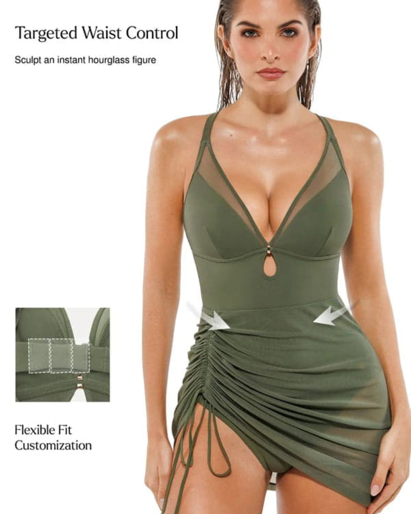 Popilush® Mesh Inset Tie-Side Sculpting One-Piece Swimsuit