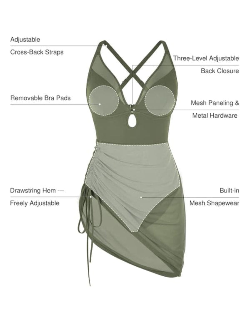 Popilush® Mesh Inset Tie-Side Sculpting One-Piece Swimsuit