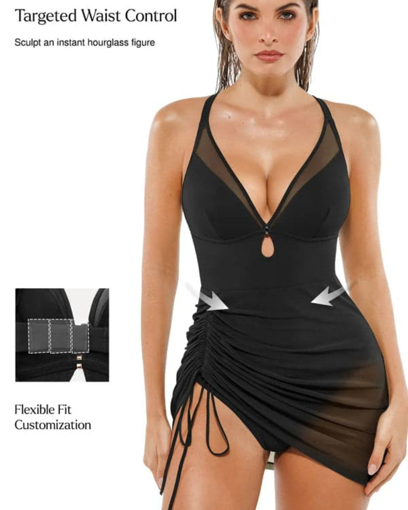 Popilush® Mesh Inset Tie-Side Sculpting One-Piece Swimsuit