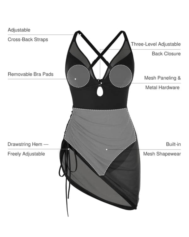 Popilush® Mesh Inset Tie-Side Sculpting One-Piece Swimsuit
