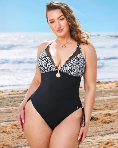 Popilush® Mesh Inset Tie-Side Sculpting One-Piece Swimsuit