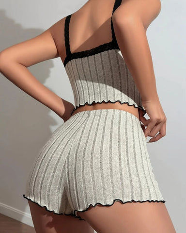 Lace Bow Cami Top And Shorts Pajama Set