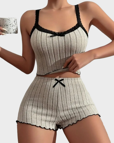Lace Bow Cami Top And Shorts Pajama Set
