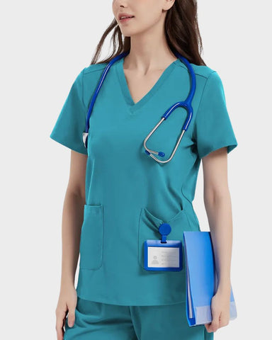Stretch V-Neck 2-Pocket Uniform Costume Top