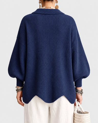 Lantern Long Sleeve Lapel Knit Cardigan Coat