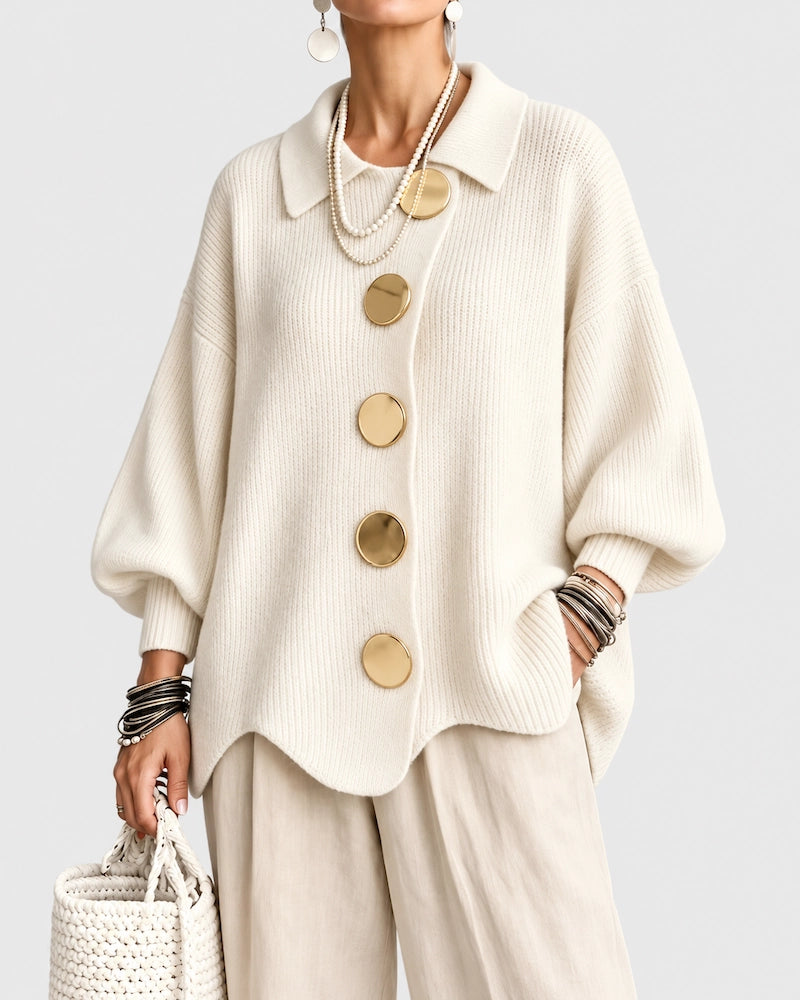 Lantern Long Sleeve Lapel Knit Cardigan Coat