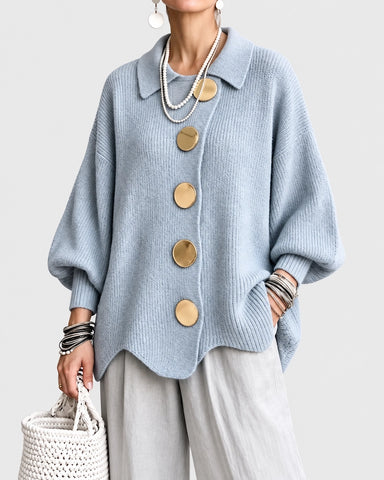 Lantern Long Sleeve Lapel Knit Cardigan Coat