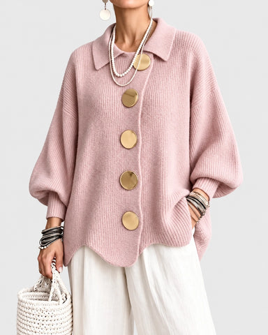 Lantern Long Sleeve Lapel Knit Cardigan Coat