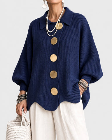 Lantern Long Sleeve Lapel Knit Cardigan Coat