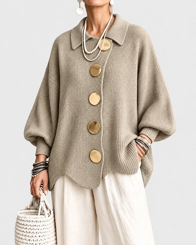 Lantern Long Sleeve Lapel Knit Cardigan Coat