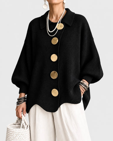 Lantern Long Sleeve Lapel Knit Cardigan Coat