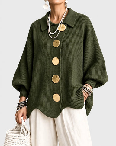 Lantern Long Sleeve Lapel Knit Cardigan Coat