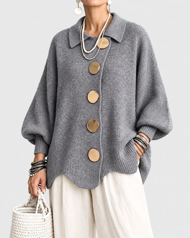 Lantern Long Sleeve Lapel Knit Cardigan Coat