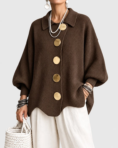 Lantern Long Sleeve Lapel Knit Cardigan Coat