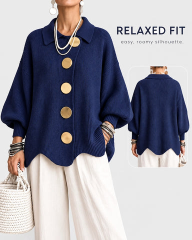 Lantern Long Sleeve Lapel Knit Cardigan Coat