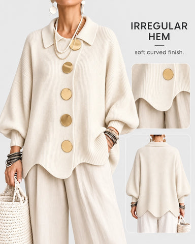 Lantern Long Sleeve Lapel Knit Cardigan Coat