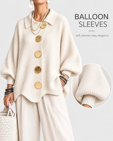 Lantern Long Sleeve Lapel Knit Cardigan Coat