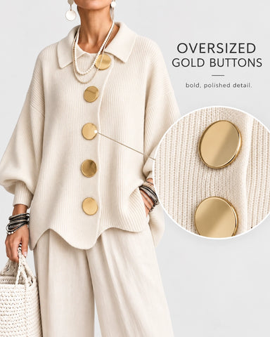 Lantern Long Sleeve Lapel Knit Cardigan Coat