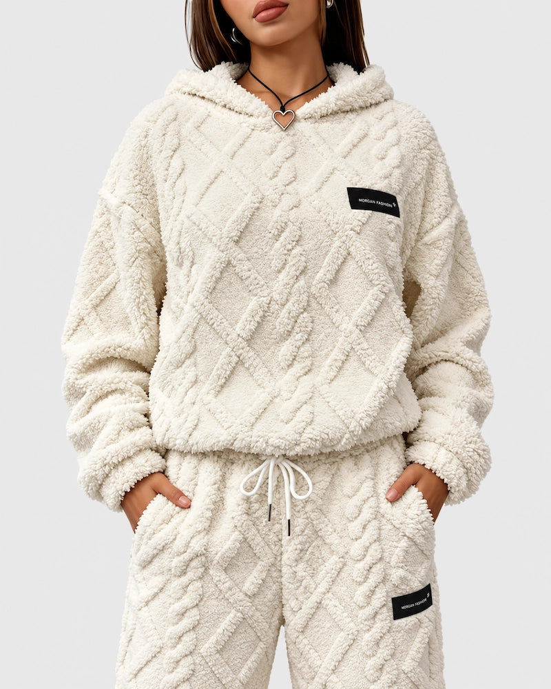 Coral Soft Plush Wool Baggy Hoodie Top