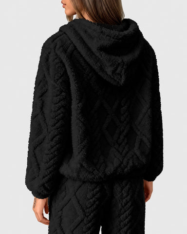 Coral Soft Plush Wool Baggy Hoodie Top