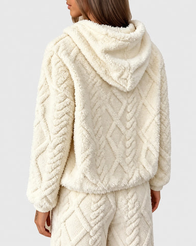Coral Soft Plush Wool Baggy Hoodie Top
