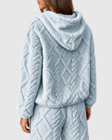 Coral Soft Plush Wool Baggy Hoodie Top
