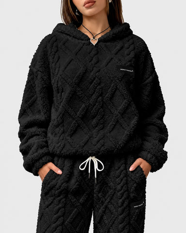 Coral Soft Plush Wool Baggy Hoodie Top