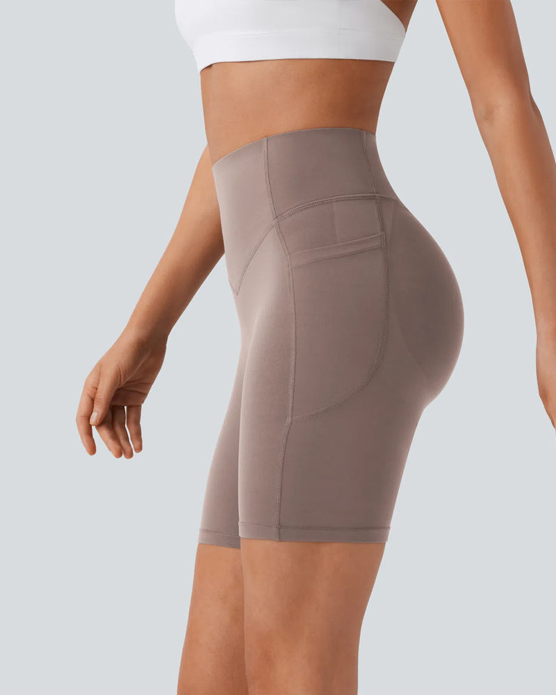 High Waisted Butt Lifting Tummy Control Side Pocket Shaping Training Shorts 7