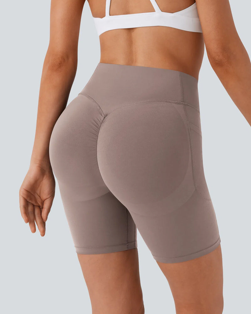 High Waisted Butt Lifting Tummy Control Side Pocket Shaping Training Shorts 7