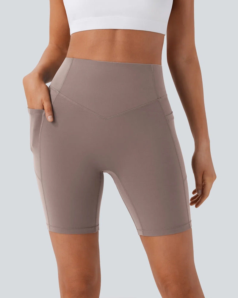 High Waisted Butt Lifting Tummy Control Side Pocket Shaping Training Shorts 7