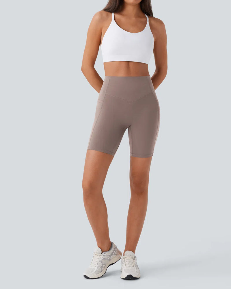 High Waisted Butt Lifting Tummy Control Side Pocket Shaping Training Shorts 7