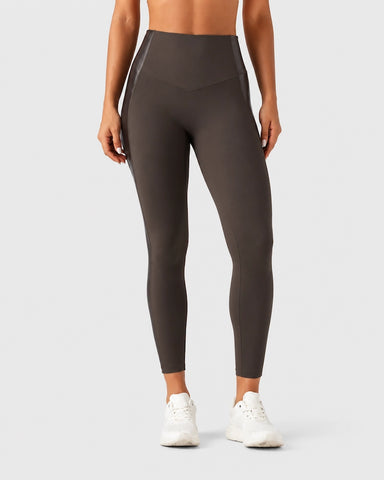 High Waisted Stretchy PU Tummy Control Yoga Leggings with Pocket