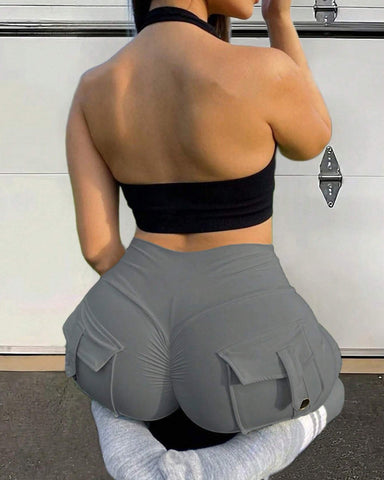 Y2K Cargo Leggings with Wide Waistband & Butt Lift
