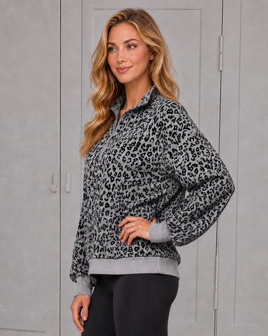 Leopard-Print Half-Zip Oversized Pullover