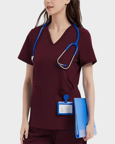 Stretch V-Neck 2-Pocket Uniform Costume Top
